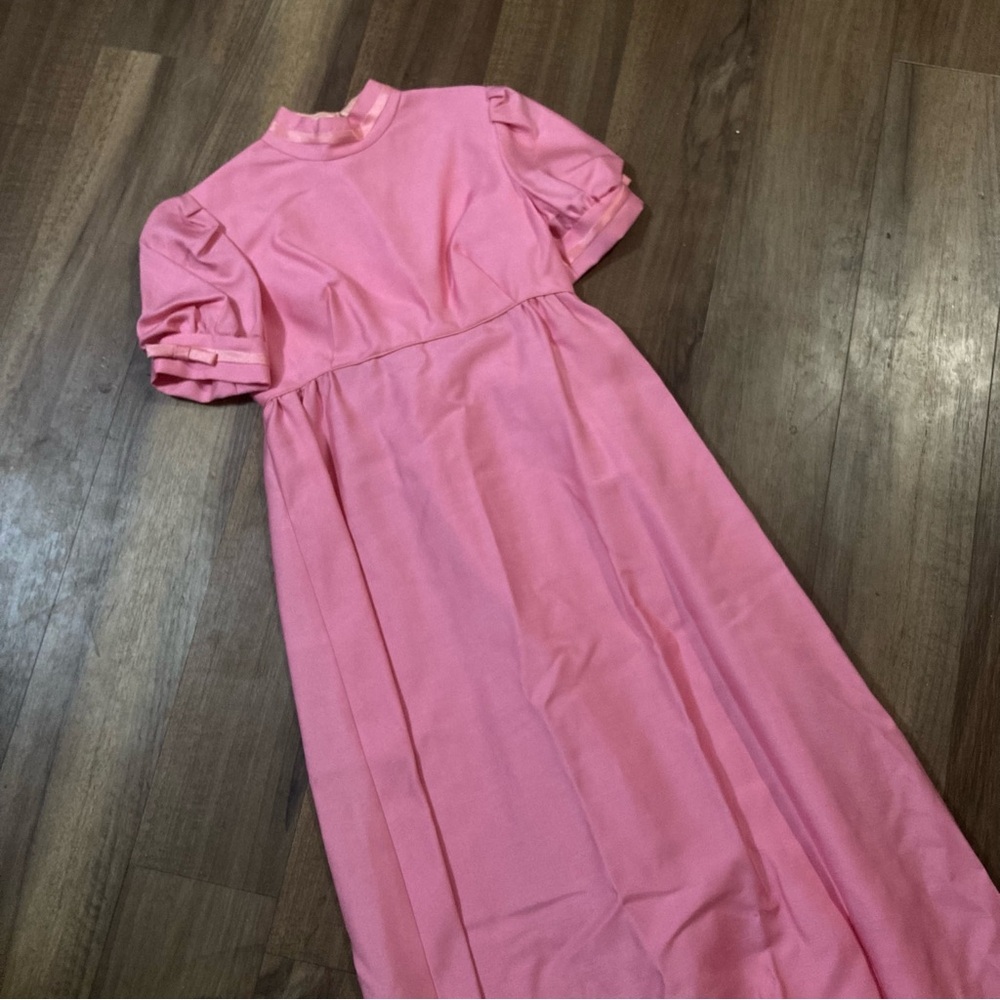 Vintage 1960s Pink Maxi High-neck Maxi Dress Sz 14